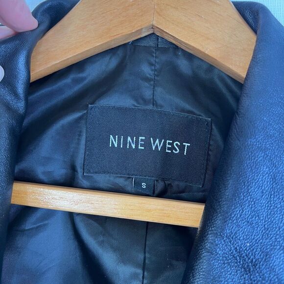 Nine West 100% Black Leather Jacket Full Zip Classic Leather Core Biker Sz Small - Picture 8 of 10